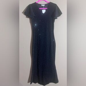 Sparkle Black Maxi Dress with Flutter Sleeves
